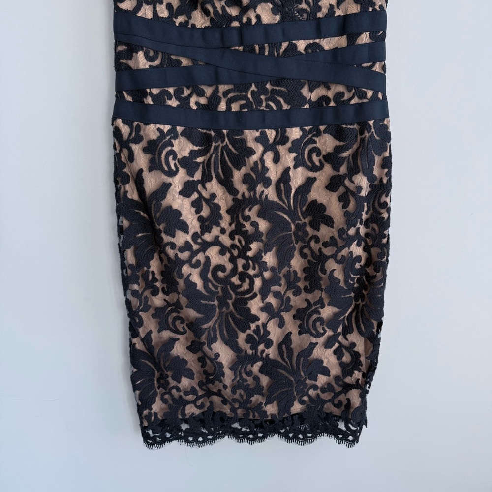 Tadashi Shoji Lace & Tulle Sheath Dress 6 Navy Nude Cocktail Party Wedding Guest - Picture 5 of 16